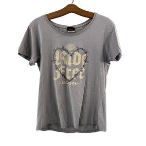 Harley Davidson Ride Free Short Sleeve T-Shirt Womens L Gray Printed Cotton